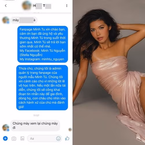 Người đàn ông đứng tuổi nhắn tin vào Fanpage Minh Tú với lời lẽ xúc phạm.