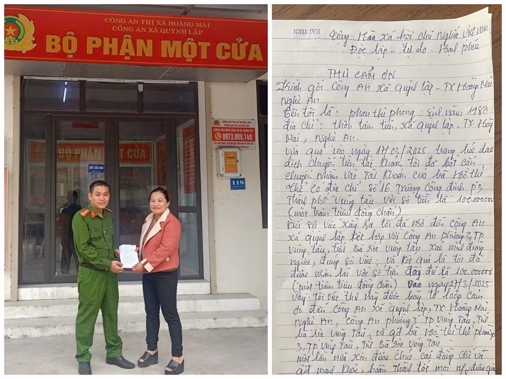 nghe an cong an xa giup nguoi dan nhan lai 100 trieu dong hinh 1