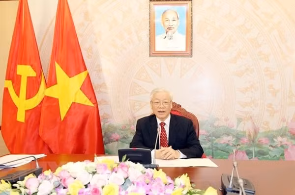 Tổng Bí thư, Chủ tịch nước Nguyễn Phú Trọng điện đàm với Tổng Bí thư, Chủ tịch nước Trung Quốc Tập Cận Bình. Ảnh: TTXVN