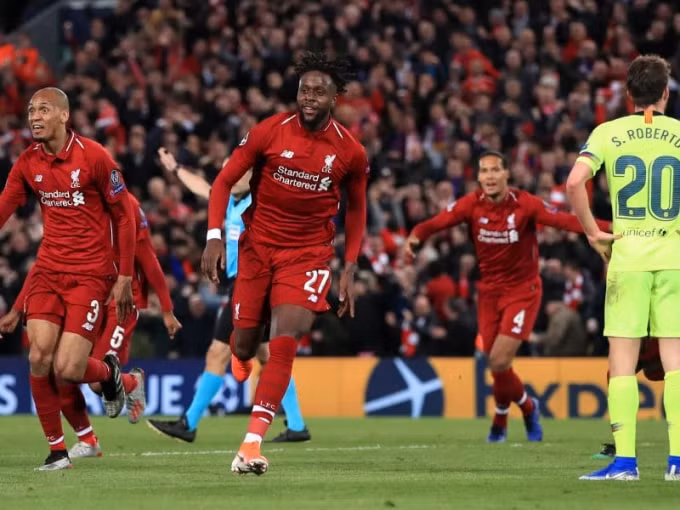 Origi có trận đấu ấn tượng khi lập cú đúp vào lưới Barcelona. Ảnh: Getty