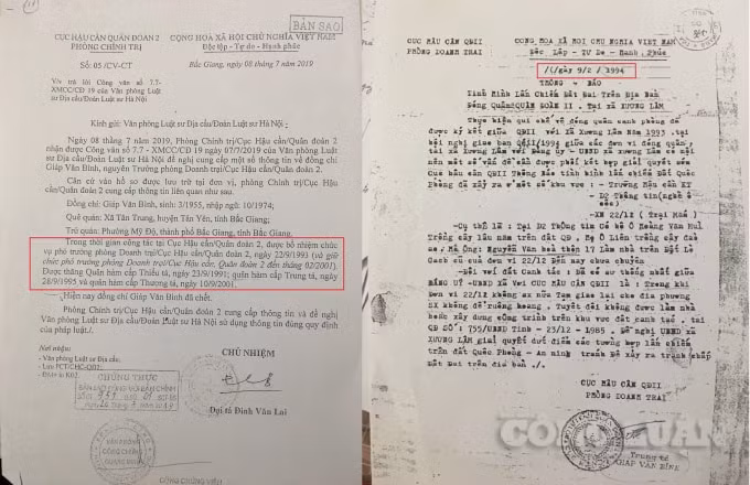 Quân đoàn II xác nhận ông Giáp Văn Bình năm 1994 đang giữ chức vụ Thiếu tá. Tuy nhiên, thông báo lấn chiếm năm 1994 lại thể hiện ông này giữ chức vụ Trung tá.