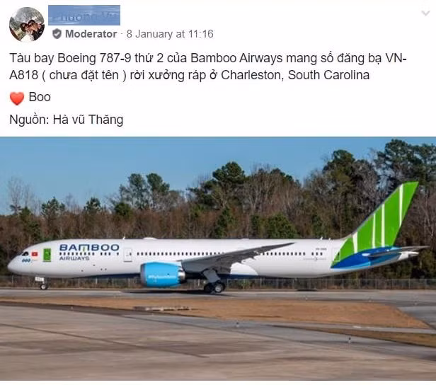 Hình ảnh về máy bay được cho là chiếc Boeing 787-9 Dreamliner tiếp theo của hãng hàng không Bamboo Airways được chia sẻ trên một diễn đàn hàng không.