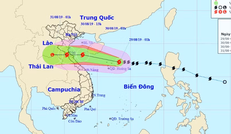 Vị trí và hướng di chuyển của bão số 4 (tên quốc tế là Podul). Ảnh: TTKTTVQG.