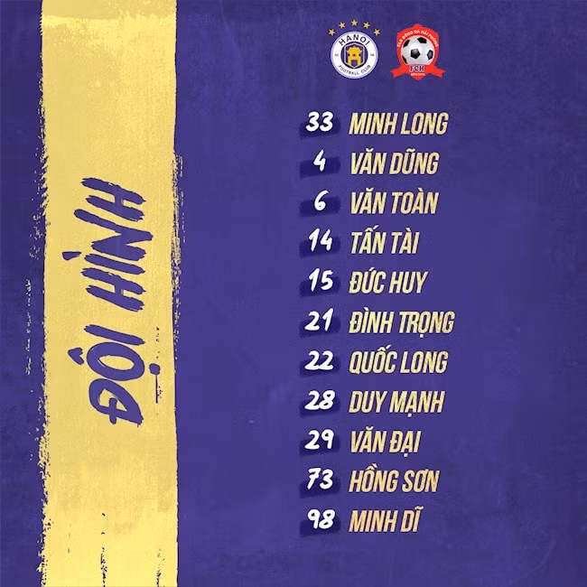Đội hình ra sân của Hà Nội FC trong trận giao hữu với Hải Phòng chiều ngày 26/12. Ảnh: internet