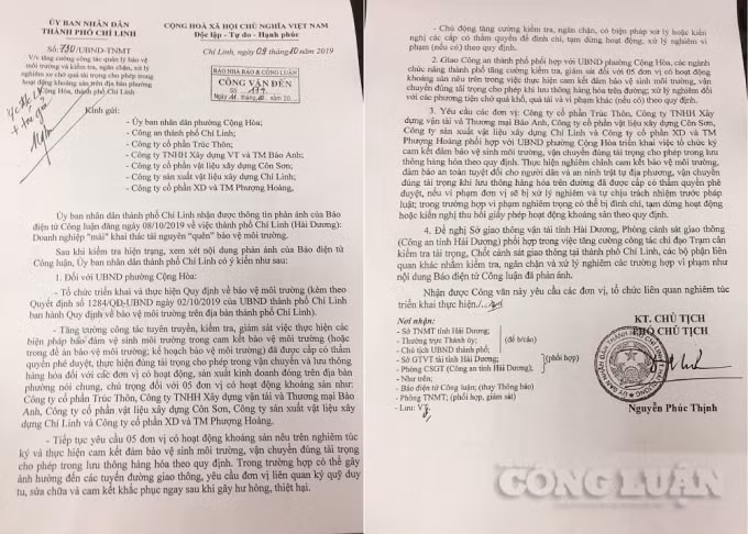 UBND TP Chí Linh đã kịp thời có chỉ đạo xử lý sau khi báo Nhà báo và Công luận phản ánh.