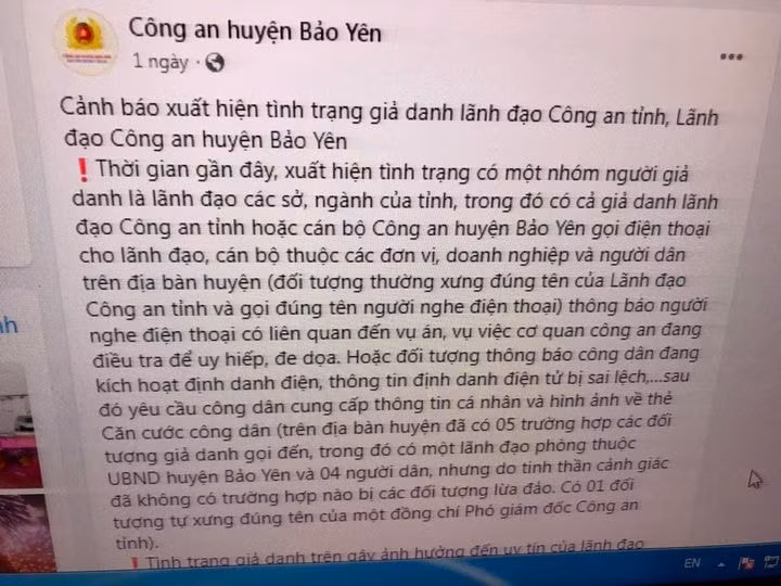 lao cai canh bao tinh trang goi dien gia danh lanh dao cong an tinh huyen hinh 1