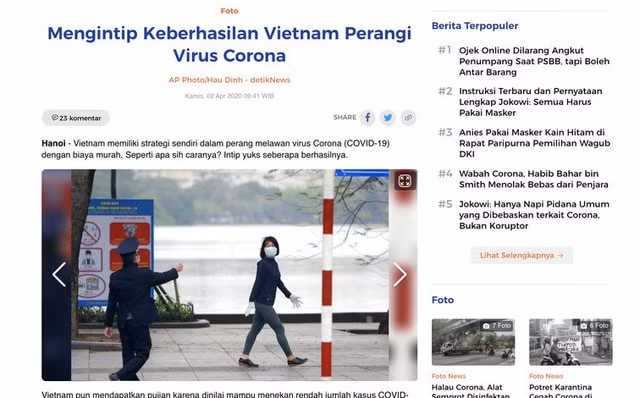 Báo chí Indonesia đưa tin về công tác phòng chống dịch Covid-19 của Việt Nam