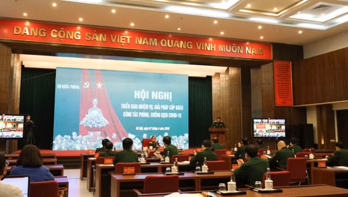 Quang cảnh hội nghị tại điểm cầu Bộ Quốc phòng. Ảnh: BQP.