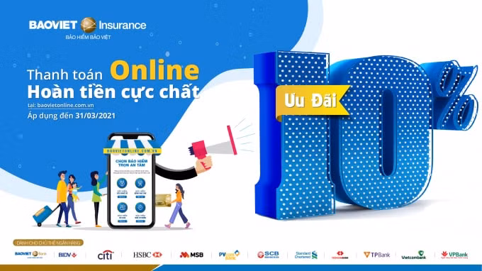 Bảo hiểm Bảo Việt hoàn tiền 10% khi tham gia các chương trình bảo hiểm qua kênh trực tuyến.