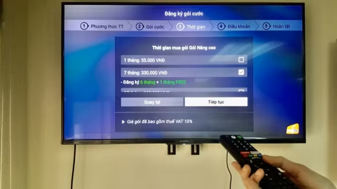 Lựa chọn gói cước trực tiếp trên Tivi qua ứng dụng MyTV.
