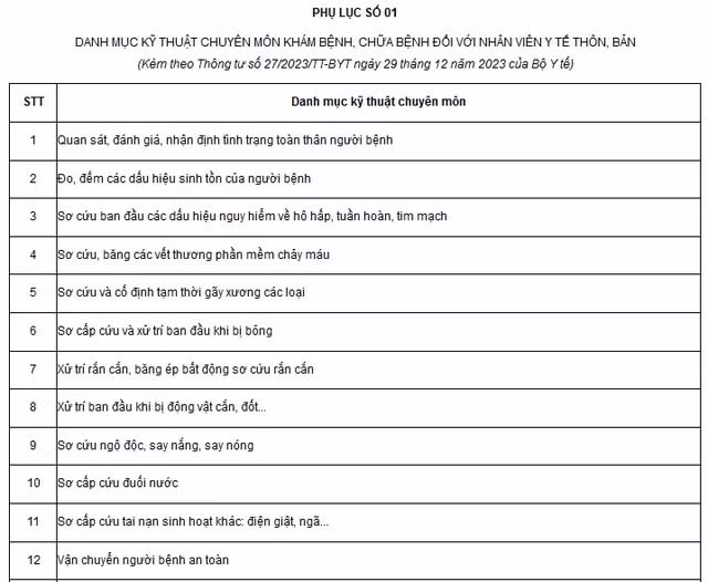 Chi tiết danh mục kỹ thuật chuyên môn khám chữa bệnh của nhân viên y tế thôn bản- Ảnh 2.