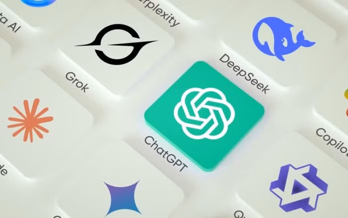 Logo của các ứng dụng chatbot bao gồm ChatGPT, DeepSeek, Grok và Copilot.