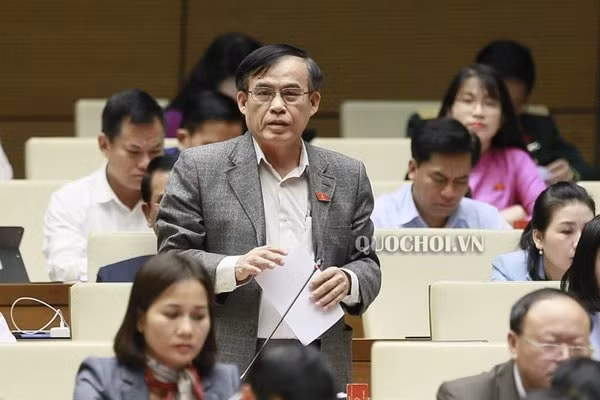Đại biểu Phùng Văn Hùng chất vấn Bộ trưởng Lê Vĩnh Tân. Ảnh: quochoi.vn