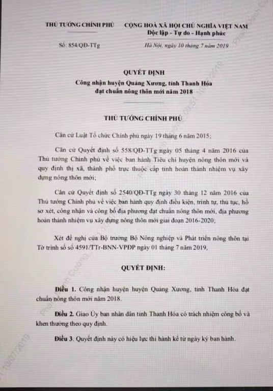Huyện Quảng Xương rất tự hào về những thành quả trong phát triển kinh tế, xã hội để đạt chuẩn nông thôn mới
