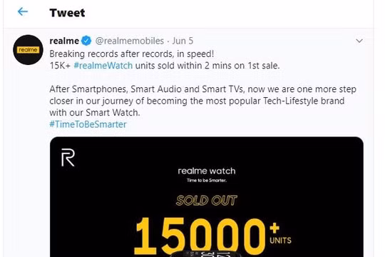Ấn Độ: Hơn 15.000 chiếc Realme Watch đã có chủ trong 2 phút mở bán đầu tiên