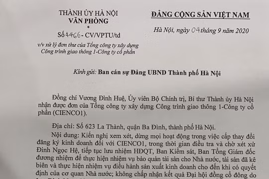 Hà Nội: Cần sớm làm rõ những kiến nghị trong việc cấp đổi đăng ký kinh doanh tại Cienco 1