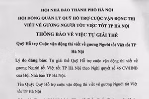 Hà Nội giải thể Quỹ Hỗ trợ Cuộc vận động thi viết về gương Người tốt Việc tốt
