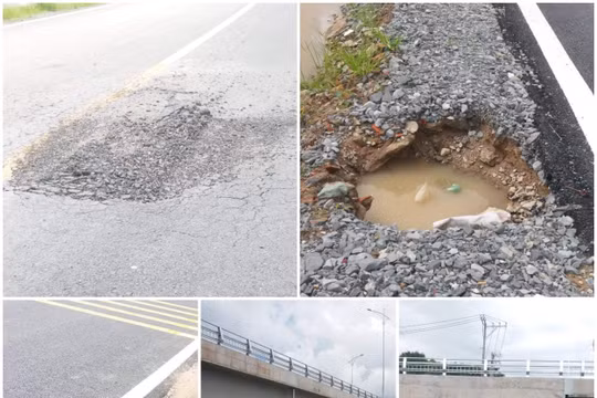 Tiền Giang: Cầu Ngũ Hiệp mới khánh thành đã bong tróc, ổ gà