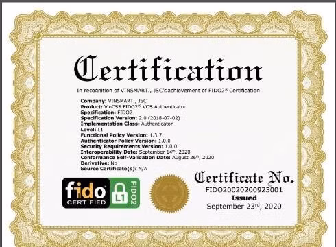 Hệ điều hành VOS của Vinsmart đạt chuẩn FIDO2, hỗ trợ xác thực mạnh không cần mật khẩu