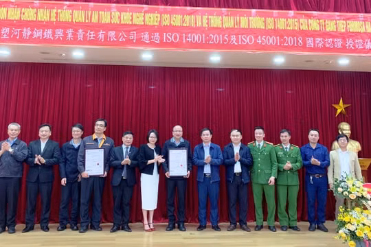 Formosa Hà Tĩnh: Đón nhận Chứng nhận Tiêu chuẩn quốc tế ISO về hệ thống quản lý môi trường