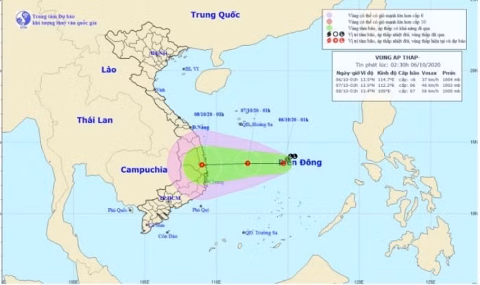Hình ảnh vùng áp thấp trên Biển Đông đang mạnh lên áp thấp nhiệt đới đi vào miền Trung. Ảnh: internet.