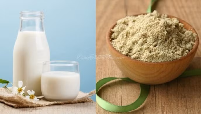cám gạo và sữa tươi