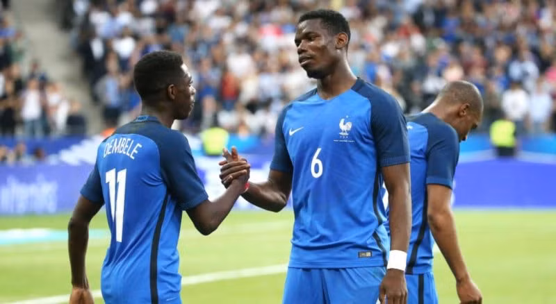 Tiền vệ Pogba muốn tái hợp siêu tiền đạo Dembele tại MU. Ảnh: internet.