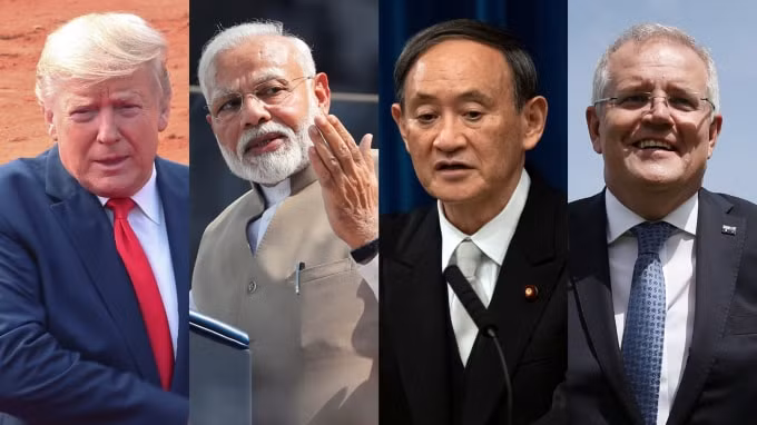 Các nhà lãnh đạo của Bộ tứ từ trái qua: Tổng thống Mỹ Donald Trump, Thủ tướng Ấn Độ Narendra Modi, Thủ tướng Nhật Bản Yoshihide Suga và Thủ tướng Australia Scott Morrison. Ảnh: Reuters