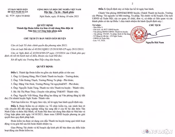 vu chuyen doi dat nong nghiep thanh dat o huyen nghi xuan thanh lap doan kiem tra hinh 1