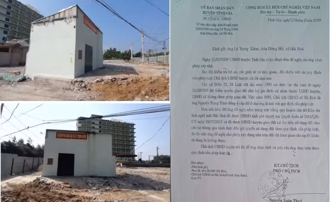 Phần đất tranh chấp của gia đình ông Lê Trọng Kiêm và văn bản số 190/CV – UBND của UBND huyện Tĩnh Gia thông báo xác nhận thửa đất gia đình ông Kiêm sử dụng là trái pháp luật và việc đã bán đấu giá thửa đất trên.