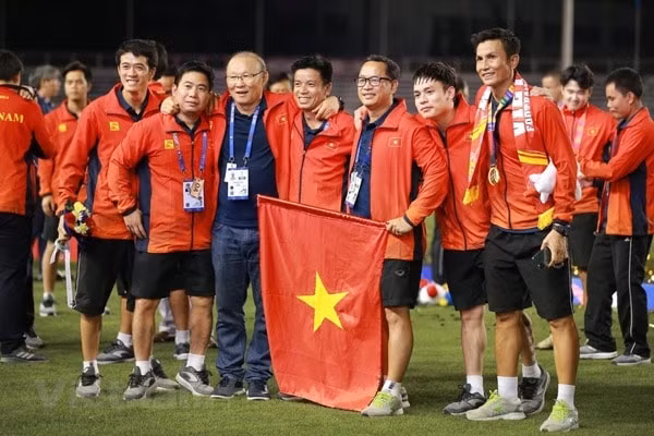 Đội tuyển U22 Việt Nam đánh bại U22 Indonesia ở trận chung kết SEA Games 30 để giành Huy chương Vàng lịch sử. Ảnh: TTXVN