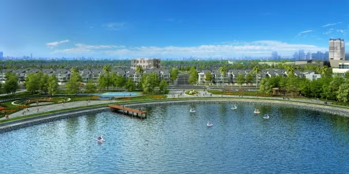 An Vượng Villa nằm ngay cạnh Công viên Thiên Văn học rộng 12ha với tâm là hồ Bách Hợp thủy rộng 6ha