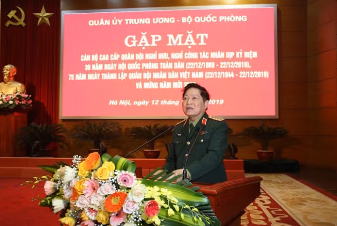 Đại tướng Ngô Xuân Lịch phát biểu tại buổi gặp mặt. Ảnh: BQP.