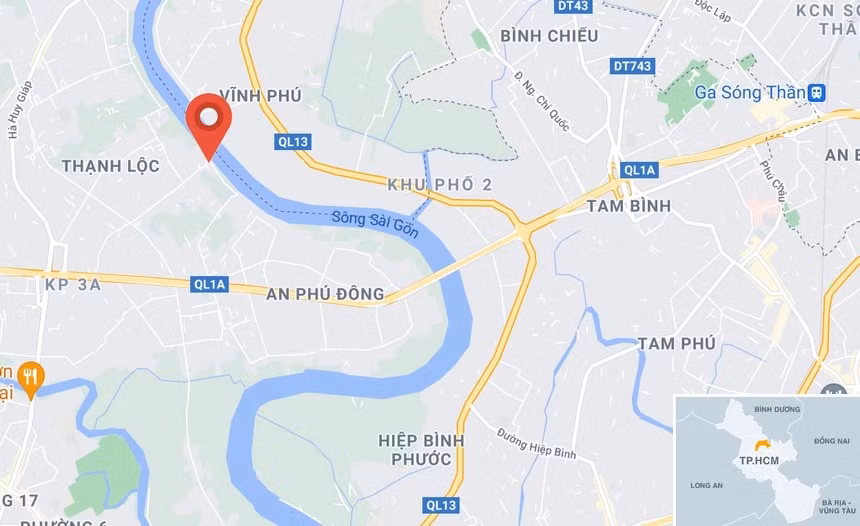Thi thể được phát hiện tại phường Thạnh Lộc, quận 12. Ảnh: Google Maps
