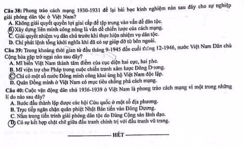 Đề thi môn Lịch sử tốt nghiệp THPT 2021, mã đề 302.