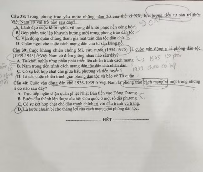Đề thi môn Lịch sử tốt nghiệp THPT 2021, mã đề 309.