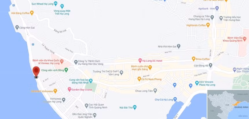 Vụ cháy xảy ra tại đường bao biển (chấm đỏ) thuộc TP Hạ Long. Ảnh: Google Maps