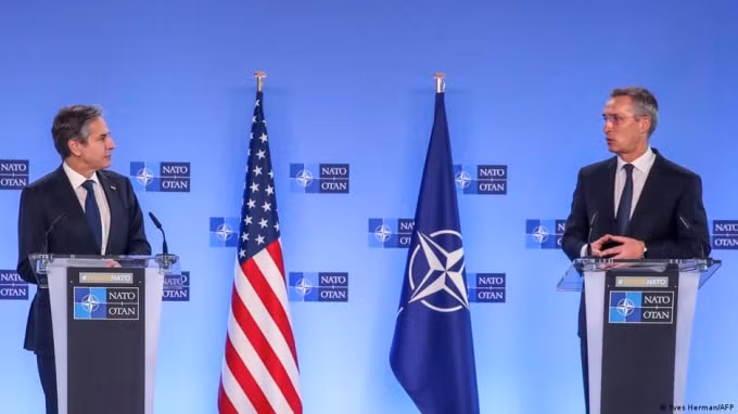 Ngoại trưởng Mỹ Blinken trong cuộc gặp các ngoại trưởng NATO diễn ra ngày hôm qua (23/3)- Ảnh: AFP