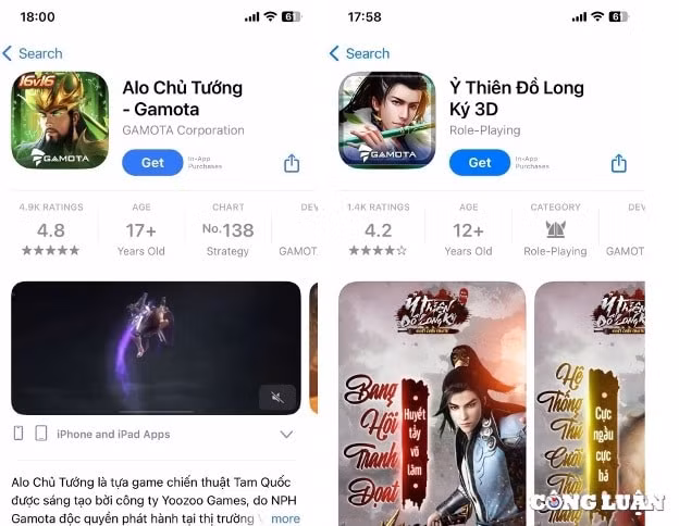 chi duoc cap phep phat hanh cac game danh cho do tuoi tu 18 tro len nhung khi dua len kho ung dung thi game cua gamota lai duoc chuyen thanh 12 hinh 3
