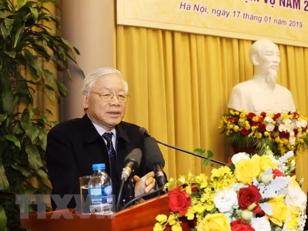 Tổng Bí thư, Chủ tịch nước Nguyễn Phú Trọng phát biểu tại hội nghị. Ảnh: TTXVN