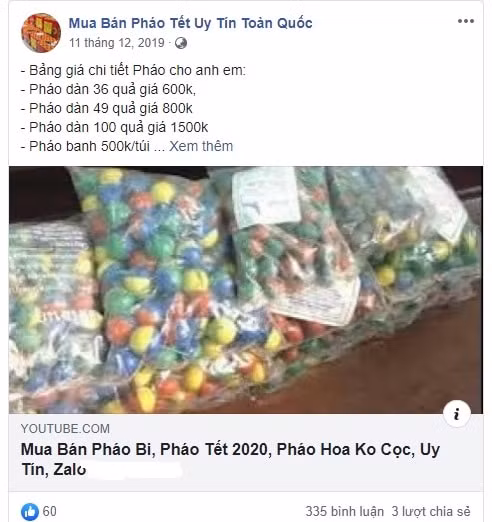 Pháo nổ được bày bán công khai trên các trang mạng xã hội.