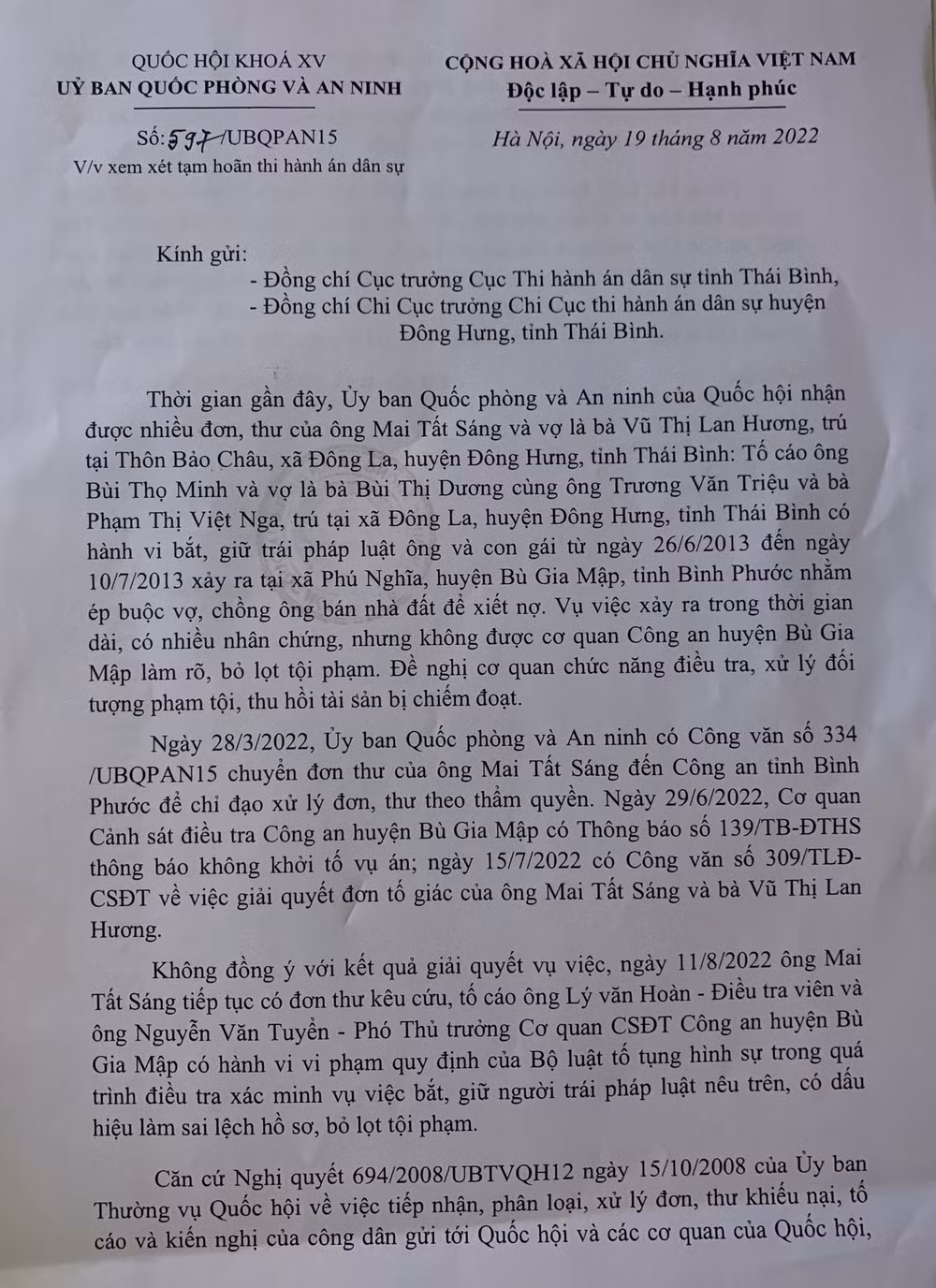 mot vu viec nguoi dan lien tuc keu oan tai thai binh uy ban quoc phong va an ninh de nghi lam ro hinh 2