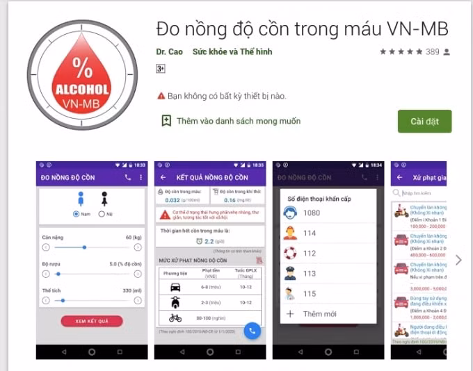 Ứng dụng Đo nồng độ cồn trong máu VN-MB.