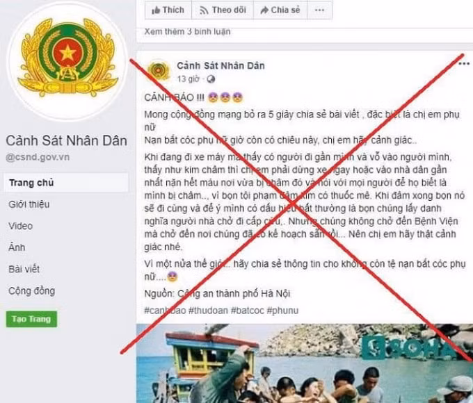 Trang facebook giả mạo lực lượng Công an nhân dân.