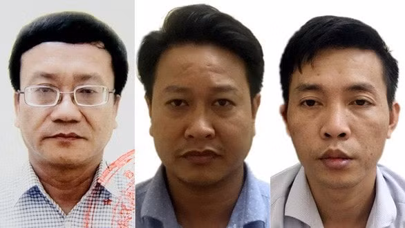 Ba bị can trong vụ sửa điểm thi THPT quốc gia ở Hòa Bình, từ trái sang: Nguyễn Quang Vinh, Nguyễn Khắc Tuấn, Đỗ Mạnh Tuấn. (Ảnh: CQĐT)