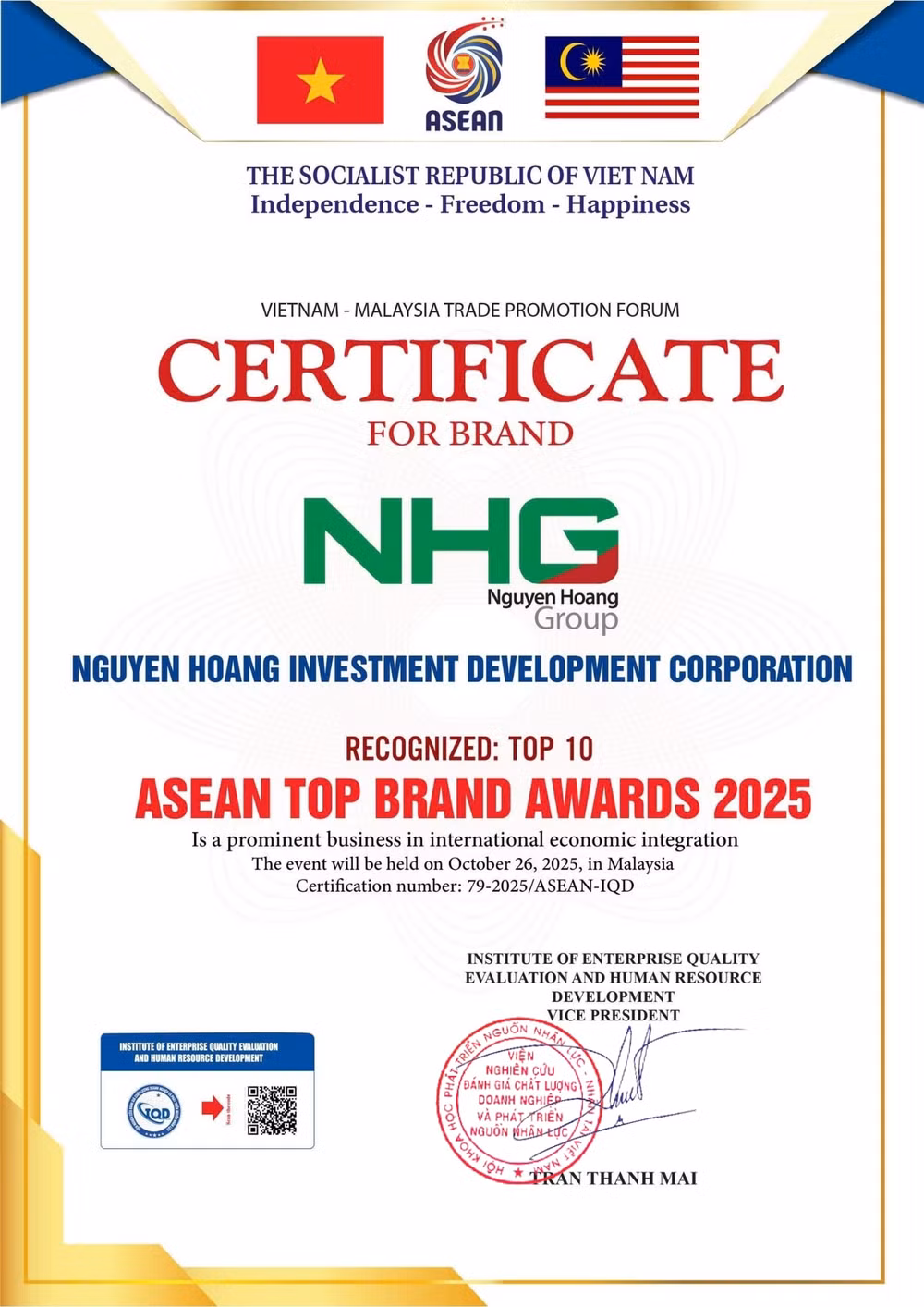 Tập đoàn Nguyễn Hoàng nhận giải thưởng “Top 10 Thương hiệu uy tín hàng đầu ASEAN 2025” nhờ những đóng góp bền bỉ cho giáo dục Việt Nam.