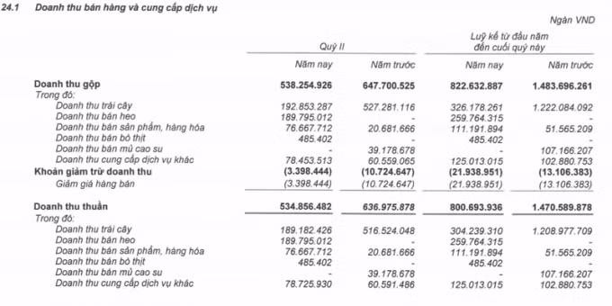 Doanh thu của HAGL ghi nhận trong quý 2/2021 - Nguồn: Báo cáo tài chính hợp nhất quý 2