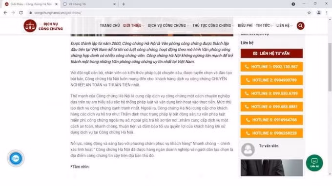 Trang web congchunghanoi.vn nghi vấn fake VPCC Hà Nội thậm chí 