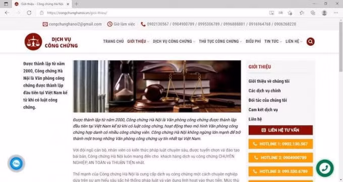 Trang web giới thiệu nghi vấn giả mạoVăn phòng công chứng Hà Nội.