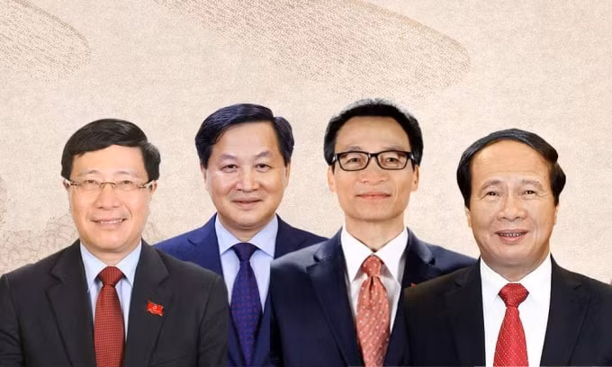 Từ trái qua: Phó Thủ tướng Phạm Bình Minh, Phó Thủ tướng Lê Minh Khái, Phó Thủ tướng Vũ Đức Đam và Phó Thủ tướng Lê Văn Thành.